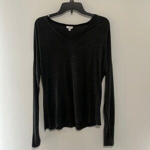 VINCE Dark Grey Long Sleeve V Neck Top Size XS
